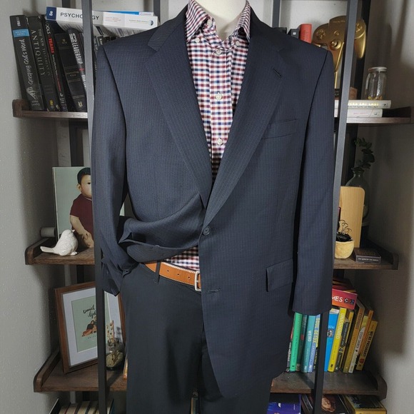 Hart Schaffner Marx Men's Sport Coat Blazer Two Button‎ Navy Checked 44R - Picture 1 of 16